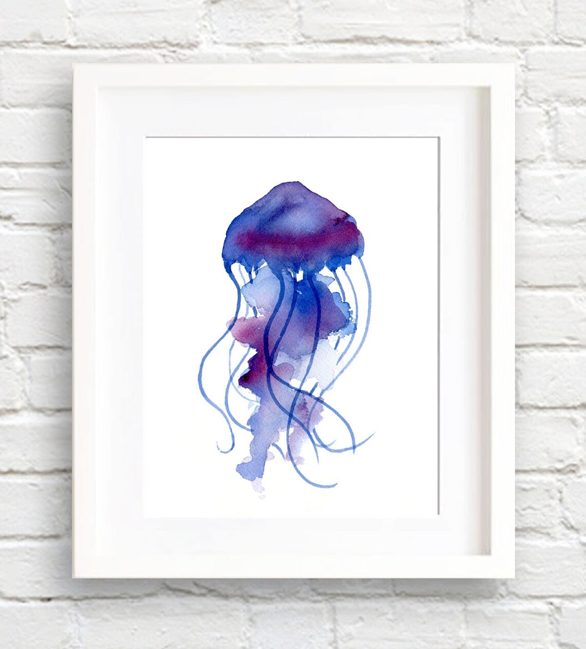 Graceful Purple Jellyfish Drifting In Watercolor Ocean Decor Poster