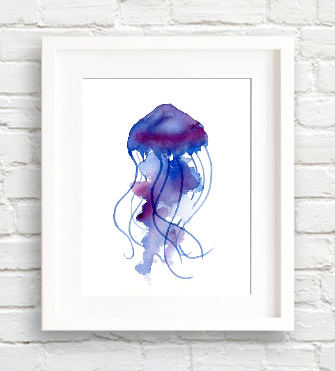 Purple Jellyfish Art Print Wall Decor Watercolor Painting