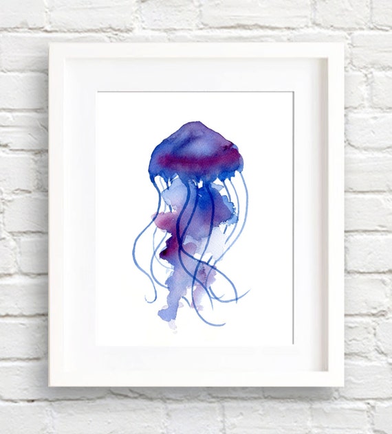 Purple Jellyfish Art Print Wall Decor Watercolor Painting