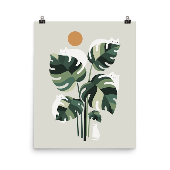 Cat And Plant 11 Art Print