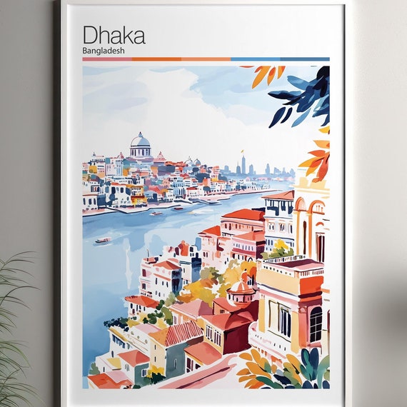 Dhaka Print Soft Colors Travel Poster Colourful Wall Art Bangladesh City Decor For