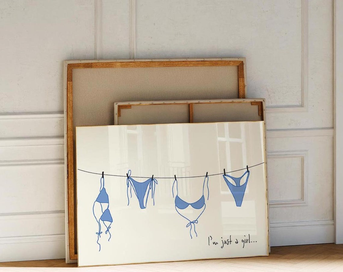 Vintage Bikini Set Im Just A Girl Poster Summer Poster Bikini Hand Drawn Bathing Suit Poster For Apartment