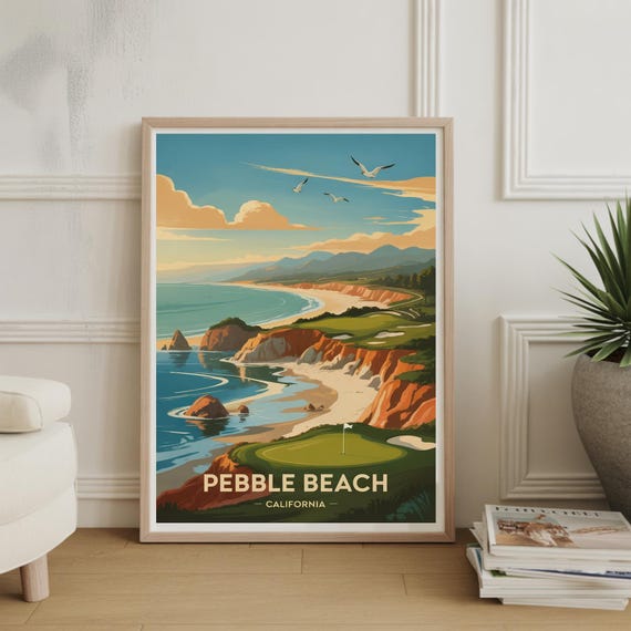 Coastal Decor Pebble Beach Travel Poster Monterey Scenic Golf Wall Art House Artwork