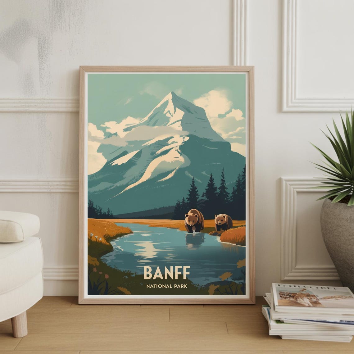 Banff National Park Canada Travel Poster With Mountain Bears