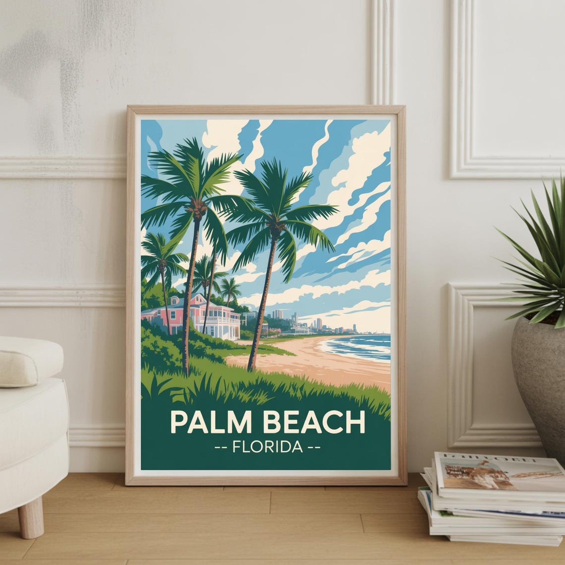 Palm Beach Florida Vintage Travel Poster Palms Beachfront Coast