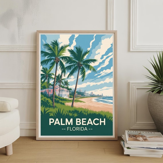 Palm Beach Florida Vintage Travel Poster Palms Beachfront Coast
