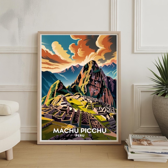 Machu Picchu Travel Poster Peru Wall Art Midcentury Modern Decor Latin Artwork For Home Office