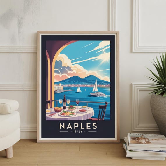 Naples Italy Travel Poster Cityscape Wall Art Italian Cuisine Decor Travelinspired Home Decoration