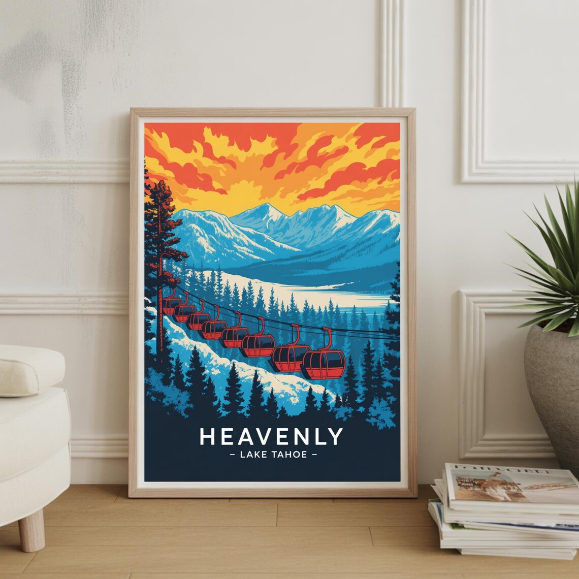 Ski Destinations Poster, Lake Tahoe Mountain Travel