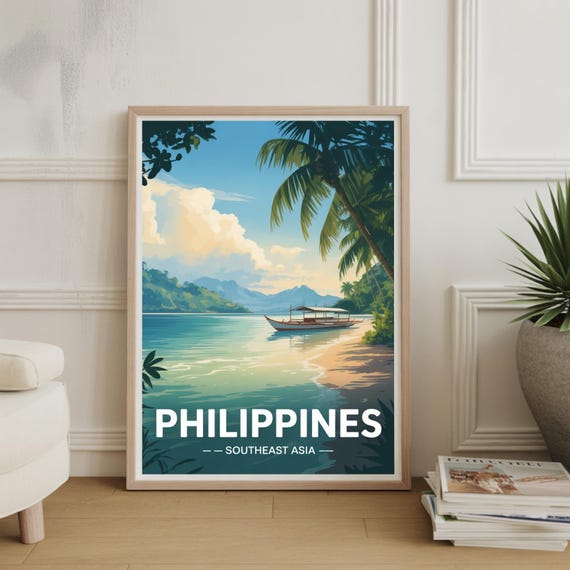 Philippines Travel Poster Scenic Landscape Illustration Wall Art For Home Office Unique