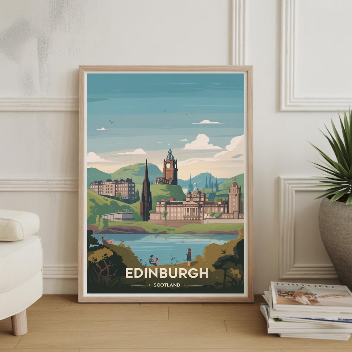 Edinburgh Scotland Castle Skyline Lake Vintage Travel Poster