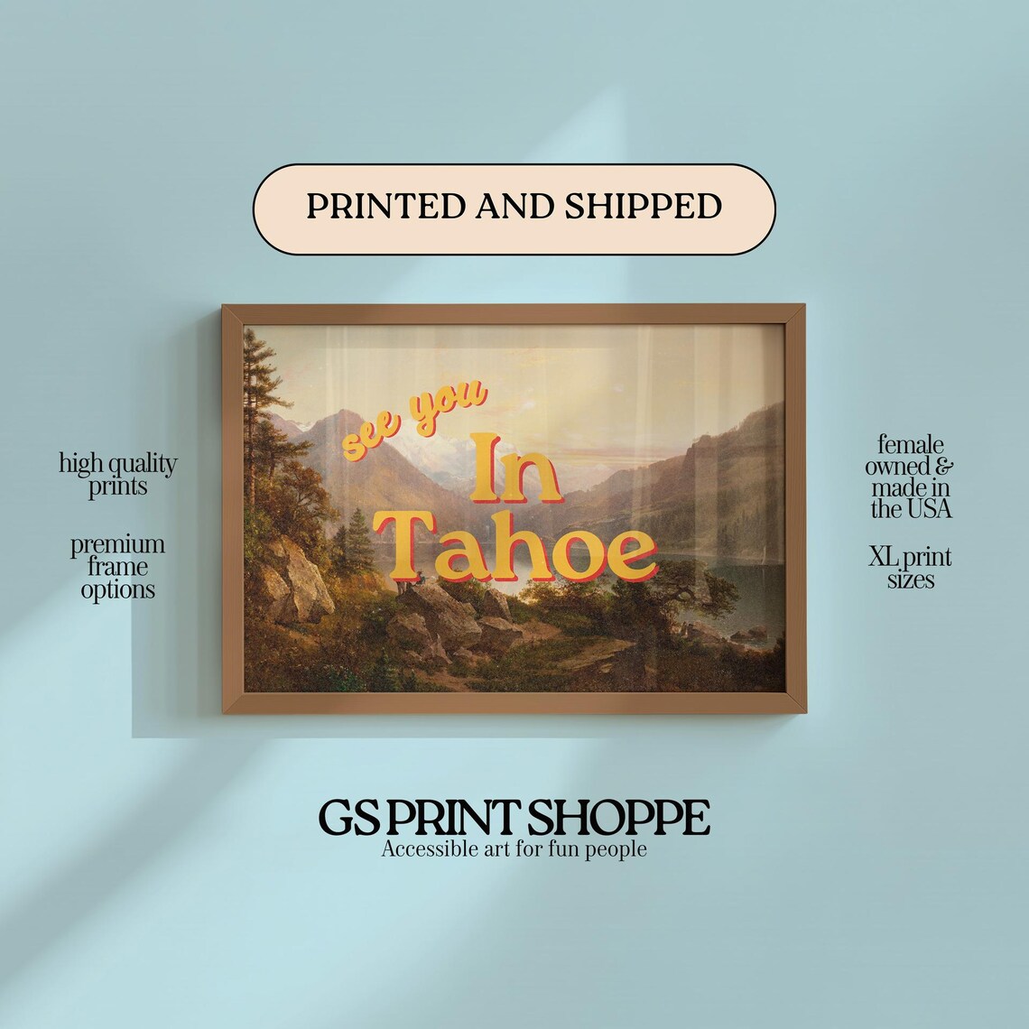 See You in Tahoe Vintage Mountain Lake Retro Typography Travel Poster