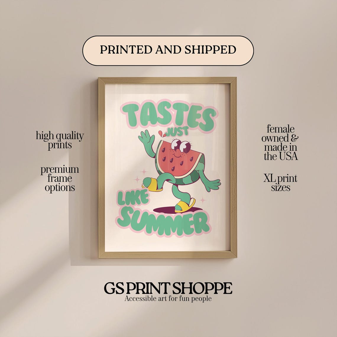 Tastes Just Like Summer Dancing Watermelon Mascot Retro Fruit Poster