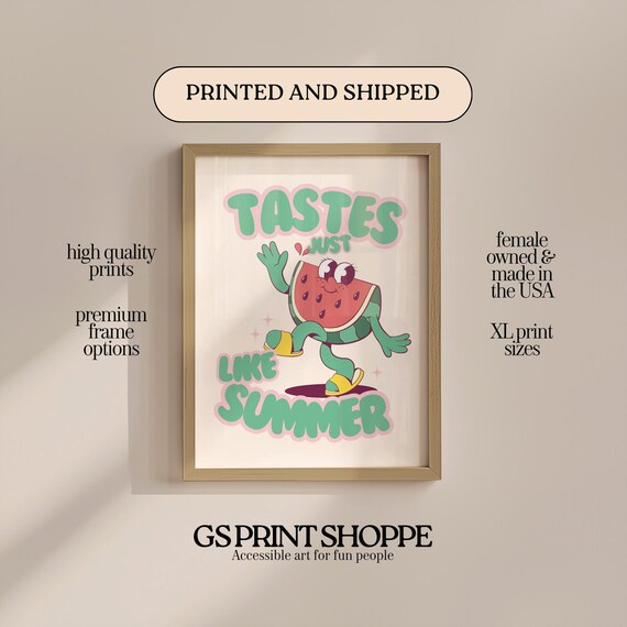Tastes Just Like Summer Dancing Watermelon Mascot Retro Fruit Poster