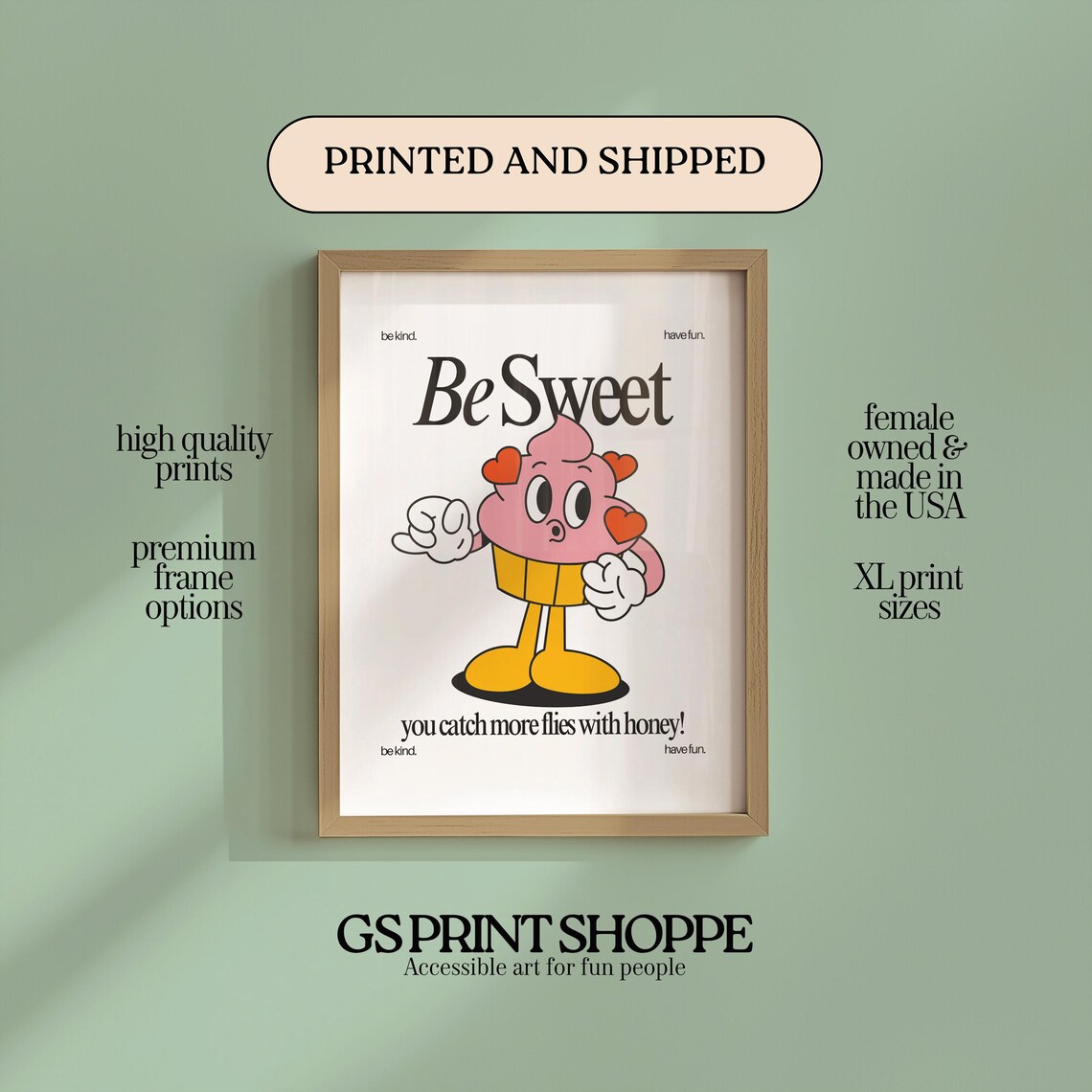 Be Sweet Retro Cartoon Cupcake Poster With You Catch More Flies Quote