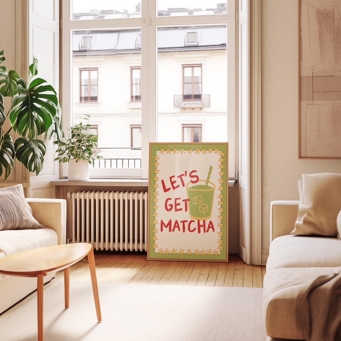 Matcha Poster Retro Drink Art Cafe Poster Matcha Latte Print Trendy Green Print Mid Century Matcha Sketch Kitchen Print