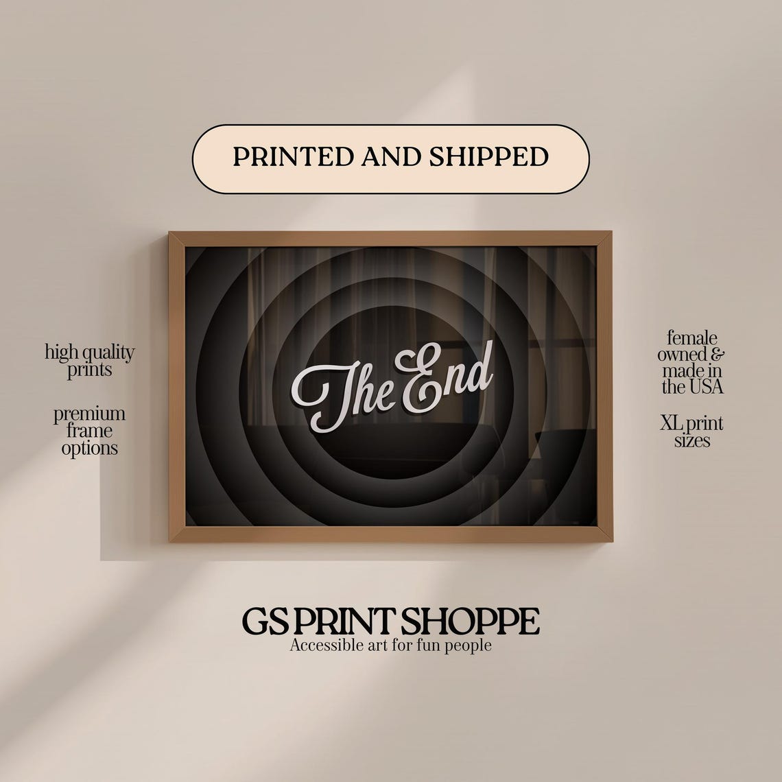 Retro Cinema The End Title Card in Classic Old Hollywood Style Print