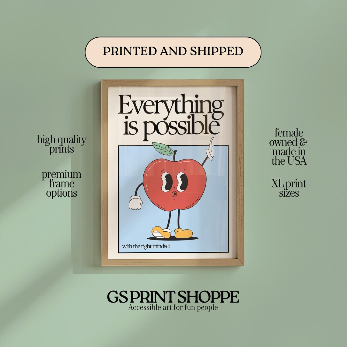 Everything Is Possible Poster Retro Apple Character Mindset Quote Design