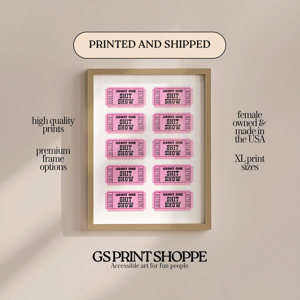 Admit One Shit Show Funny Pink Retro Ticket Stubs Grid Poster