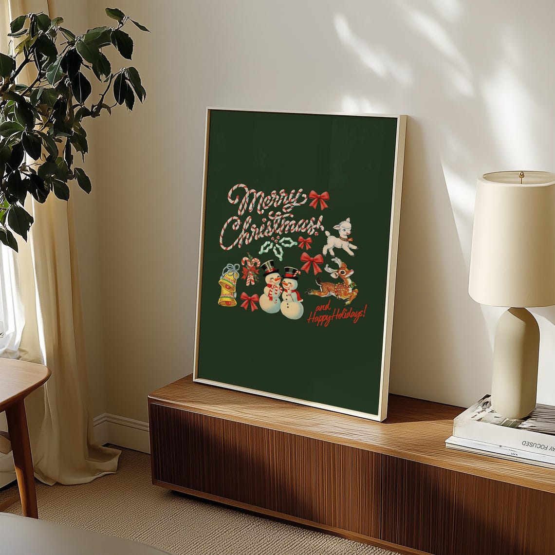 Merry Christmas Candy Cane Lettering Vintage Snowmen Holiday Poster - Image 2