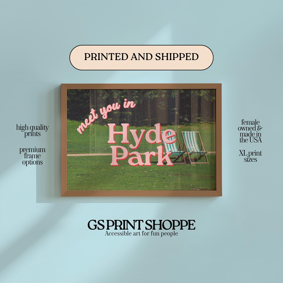 Meet You in Hyde Park Retro Pink London Travel Souvenir Poster