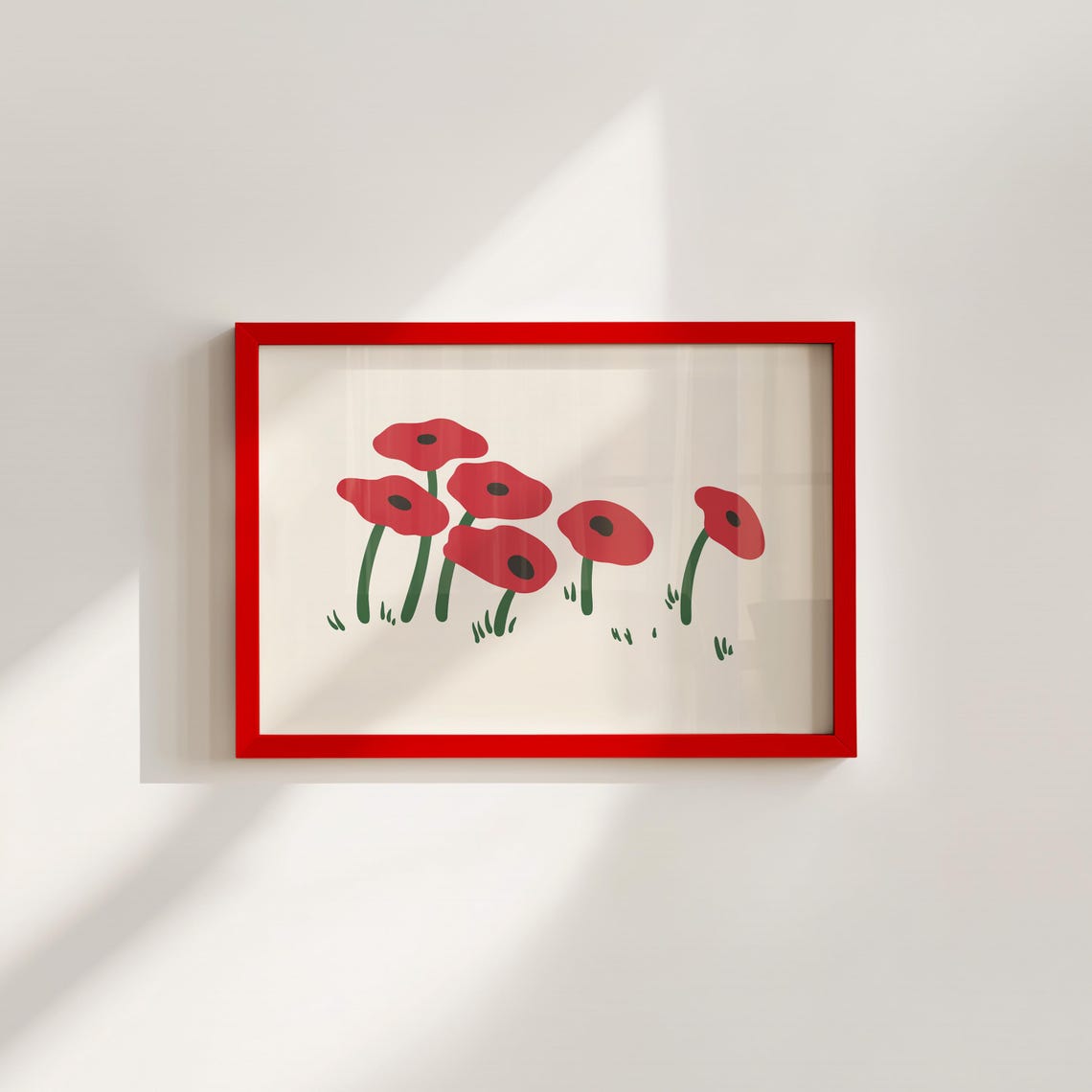 Bold Red Poppies Minimalist Botanical Flower Abstract Art Print