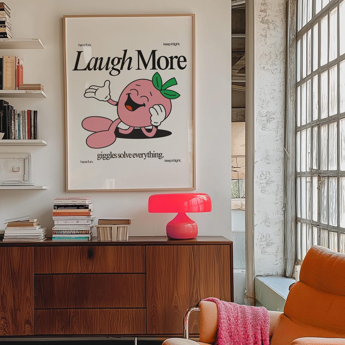 Laugh More Giggles Solve Everything Retro Mascot Character Poster