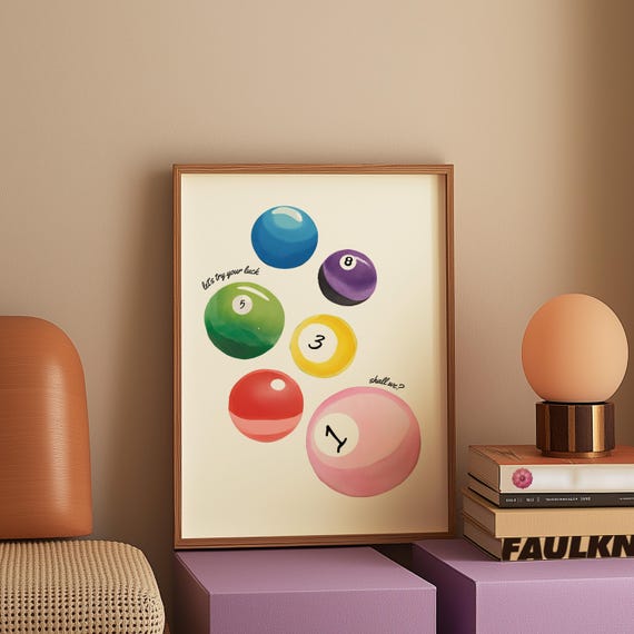 Lucky 8 Ball Print Retro Lucky Girl Poster Funky Aesthetic Print For Apartment Retro Hand Drawn Wall Art Gs Print Shoppe