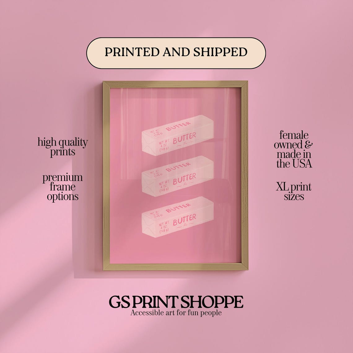 Three Pink Butter Sticks Stacked Watercolor Kitchen Art Poster