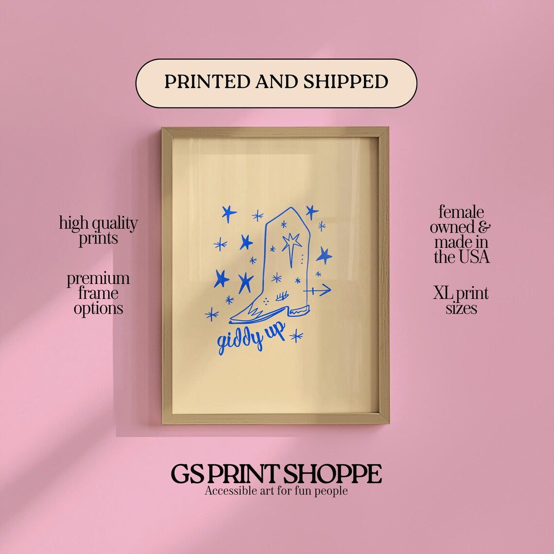 Giddy Up Cowboy Boot And Stars Western Line Drawing Art Poster