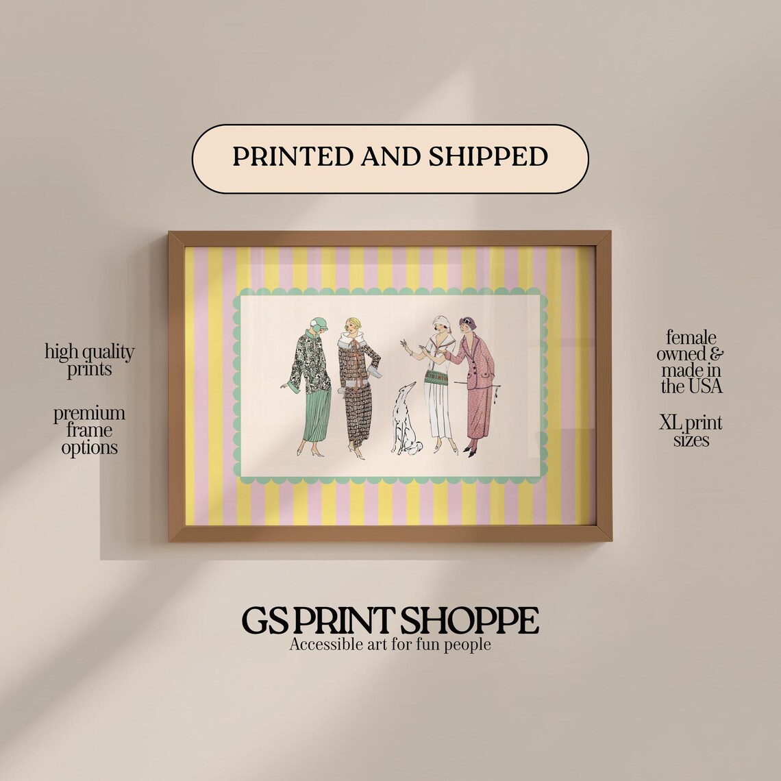 Four Vintage Fashion Illustration Poster with Greyhound Retro Style