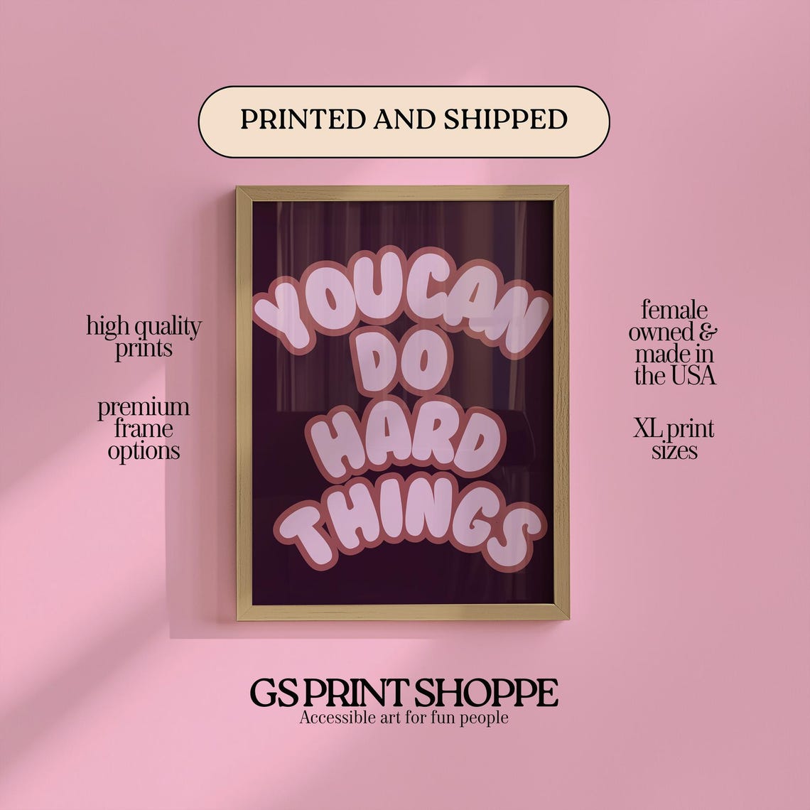 You Can Do Hard Things Purple Bubble Letter Quote Gift Poster
