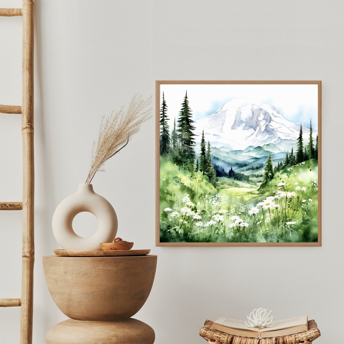 Mount Rainier Snowy Peak Daisy Meadow Evergreen Forest Poster - Image 4