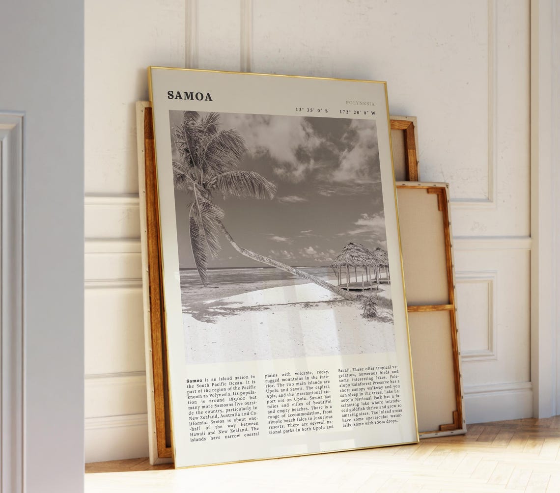 Samoa Polynesia Beach Palm Trees Island Sepia Travel Photo Poster