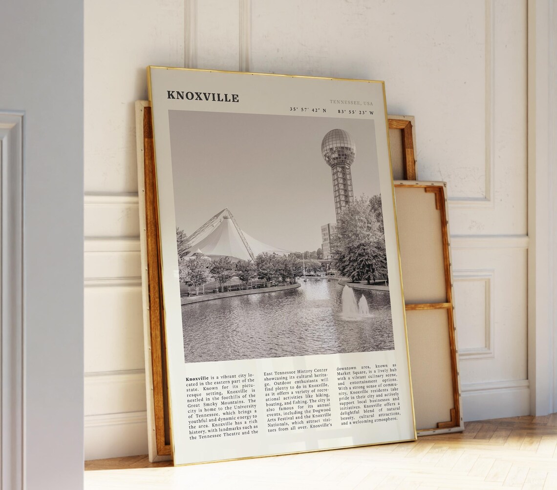 Knoxville Tennessee Sunsphere Black and White Skyline Travel Poster