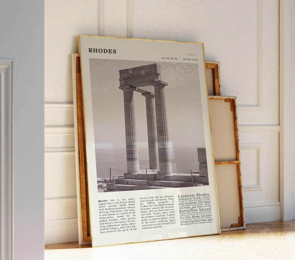 Vintage Rhodes Greece Lindos Acropolis Travel Poster