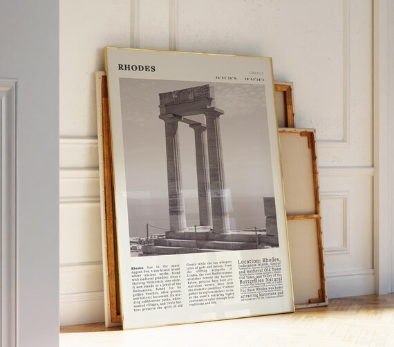 Vintage Rhodes Greece Lindos Acropolis Travel Poster