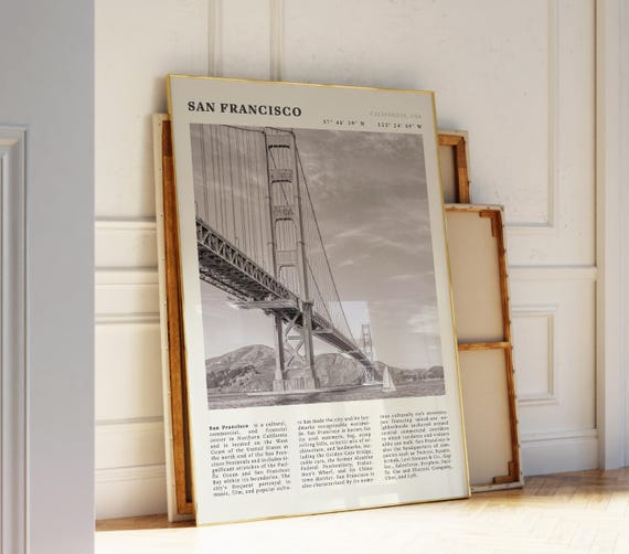 San Francisco Black White Print Golden Gate Bridge Wall Art Poster For City Lovers