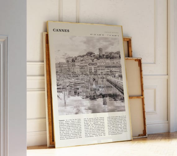 Cannes Black White Poster Vintage Cte Dazur Print Elegant Gift For Film Lovers
