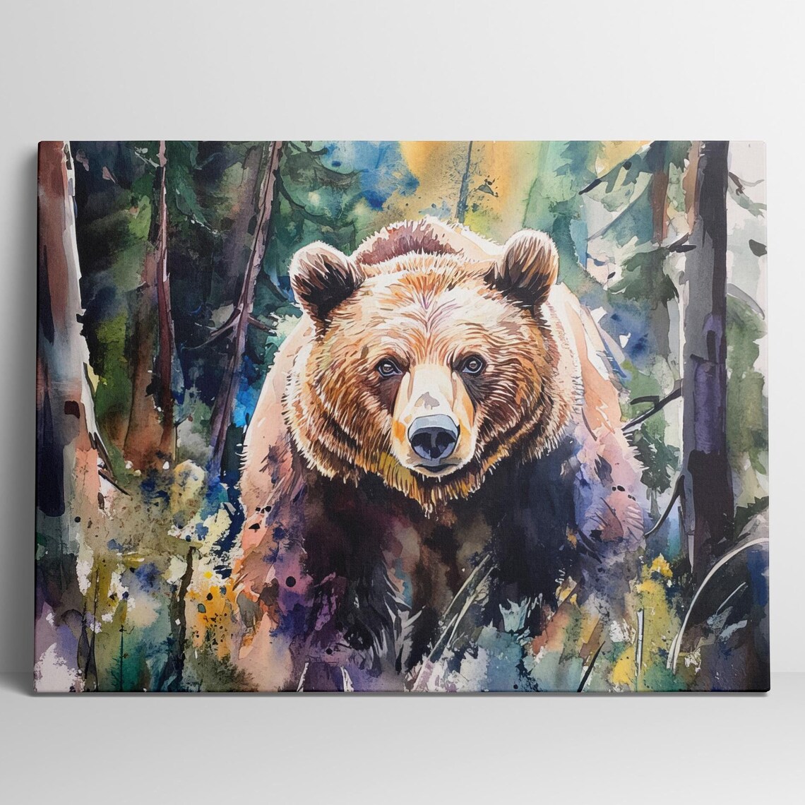 Grizzly Large Horizontal Watercolor, Forest Animal