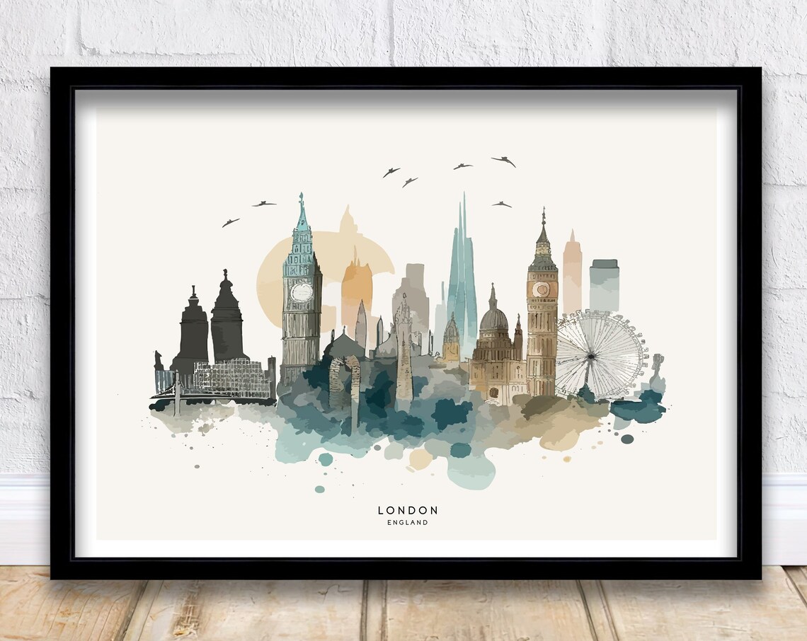 London Skyline Travel Poster, Cityscape Wall Art