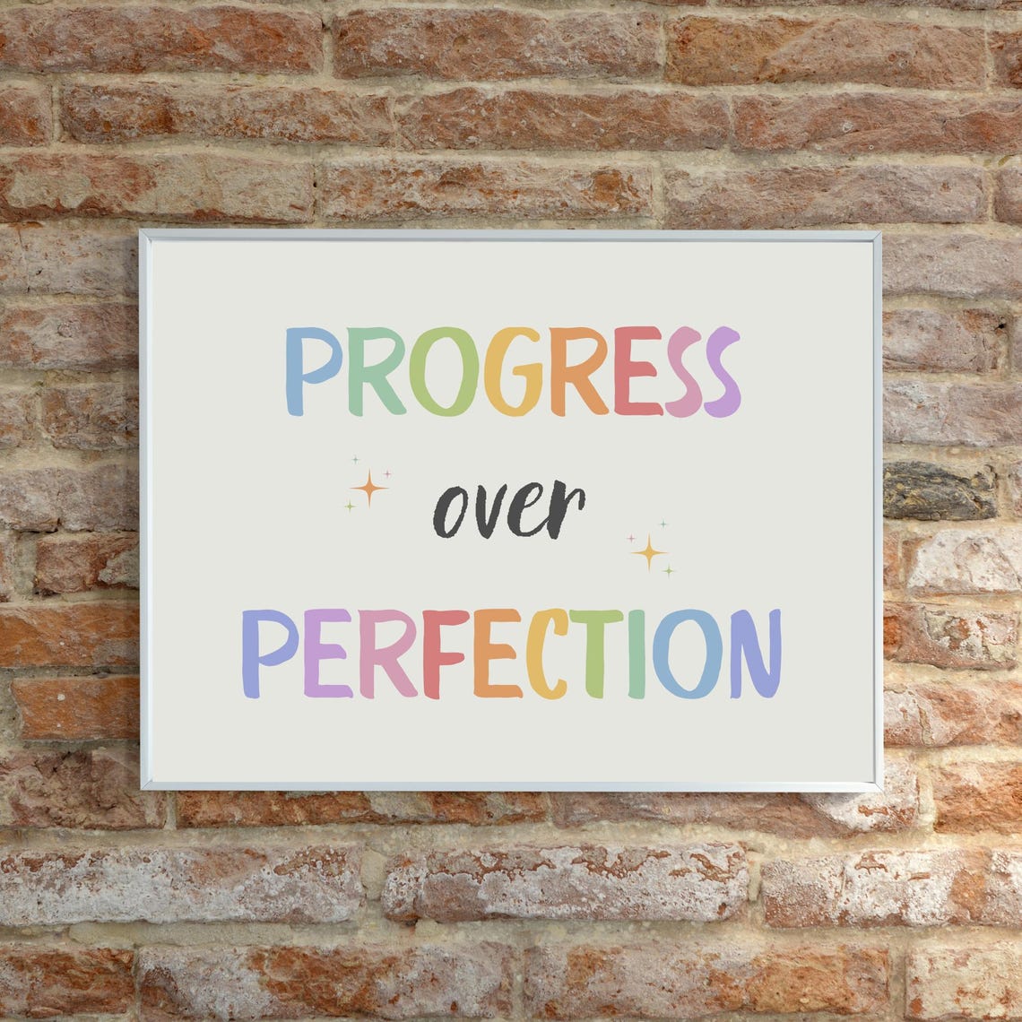 Progress Over Perfection Rainbow Pastel Quote Motivational Wall Art - Image 5