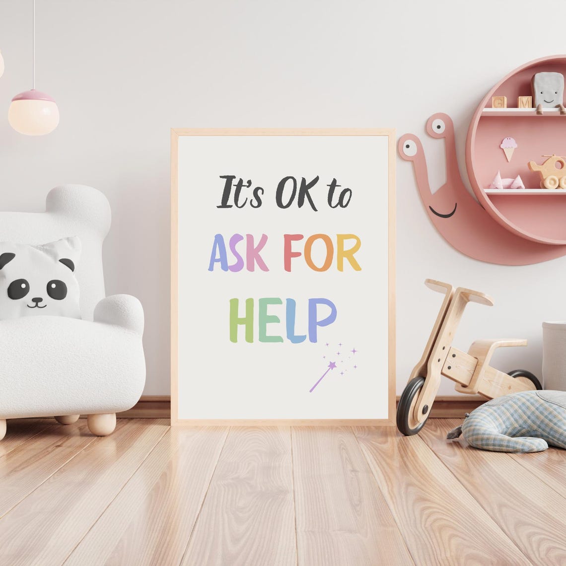Its OK to Ask for Help Rainbow Pastel Magic Wand Encouragement Poster - Image 3