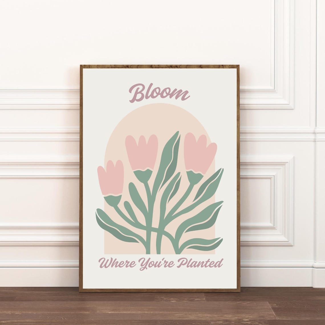 Bloom Where You're Planted Pink Tulips Boho Arch Floral Poster - Image 2