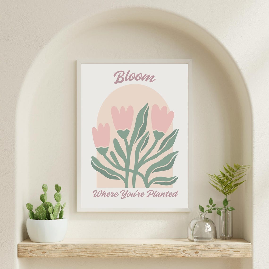 Bloom Where You're Planted Pink Tulips Boho Arch Floral Poster - Image 6