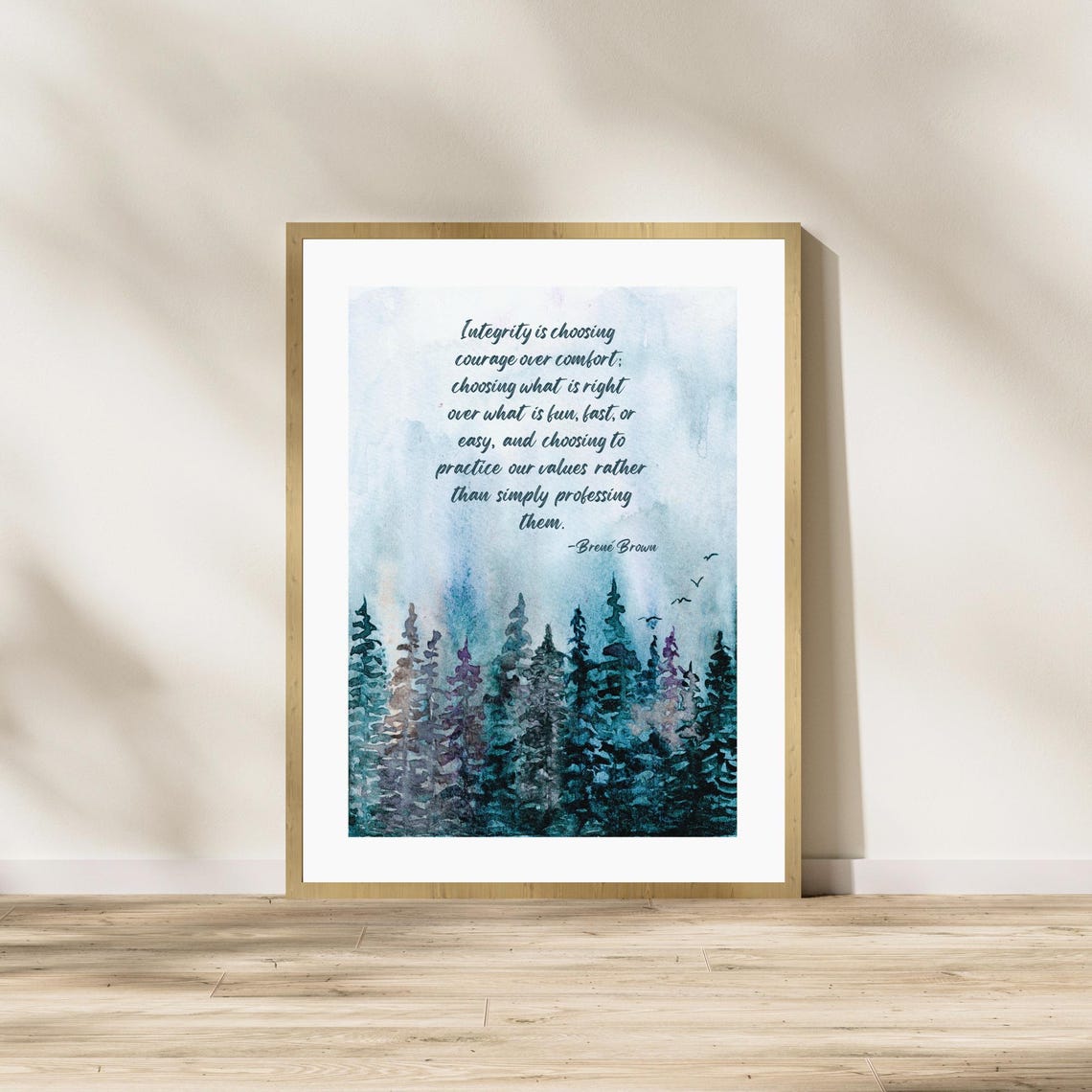Brene Brown Integrity Courage Over Comfort Watercolor Forest Poster - Image 6