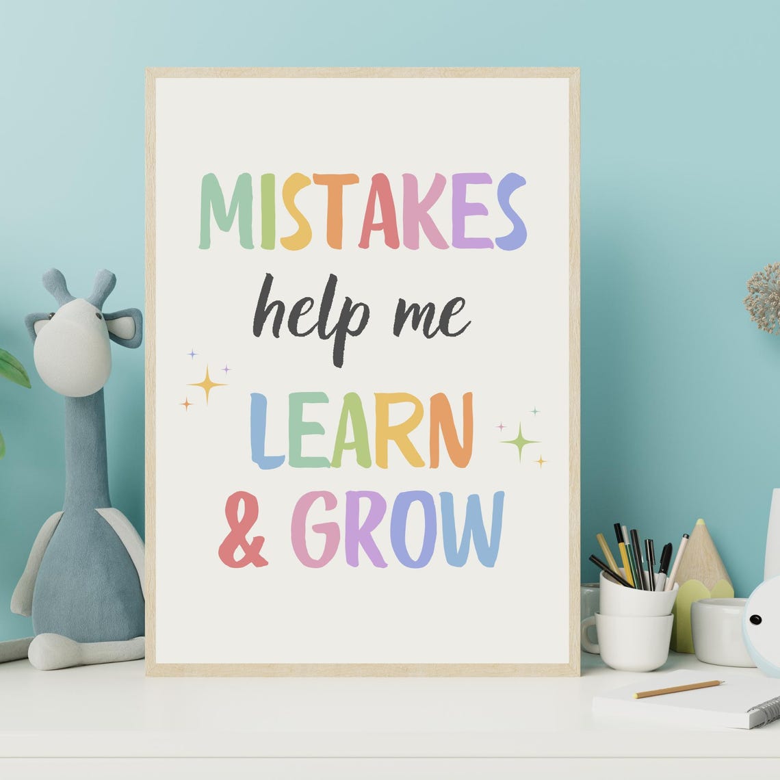 Mistakes Help Me Learn and Grow Rainbow Growth Mindset Kids Poster - Image 5