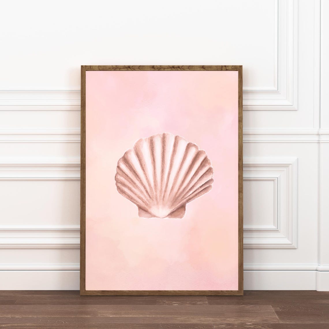 Pink Seashell Watercolor Blush Beach Coastal Minimalist Wall Art - Image 3