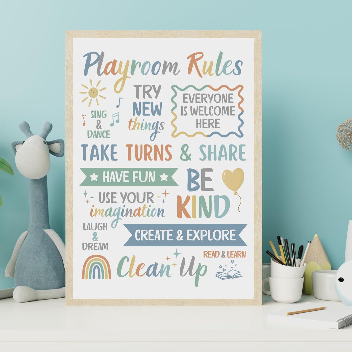 Muted Playroom Rules Sign Earth Tone Kids Room Be Kind Wall Poster - Image 2
