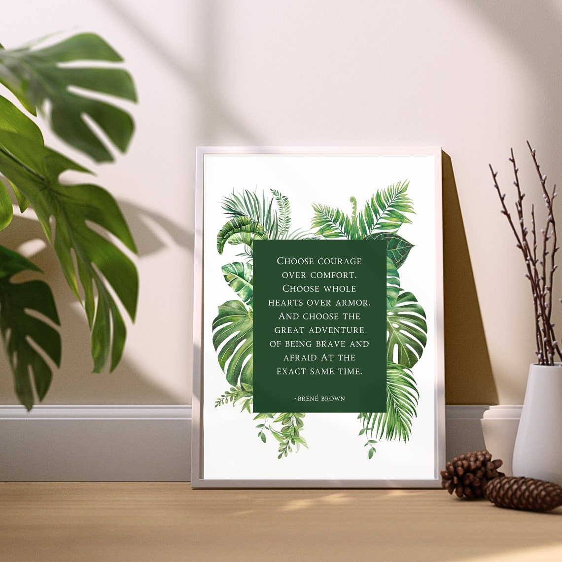 Brene Brown Choose Courage Over Comfort Green Botanical Leaf Poster - Image 5